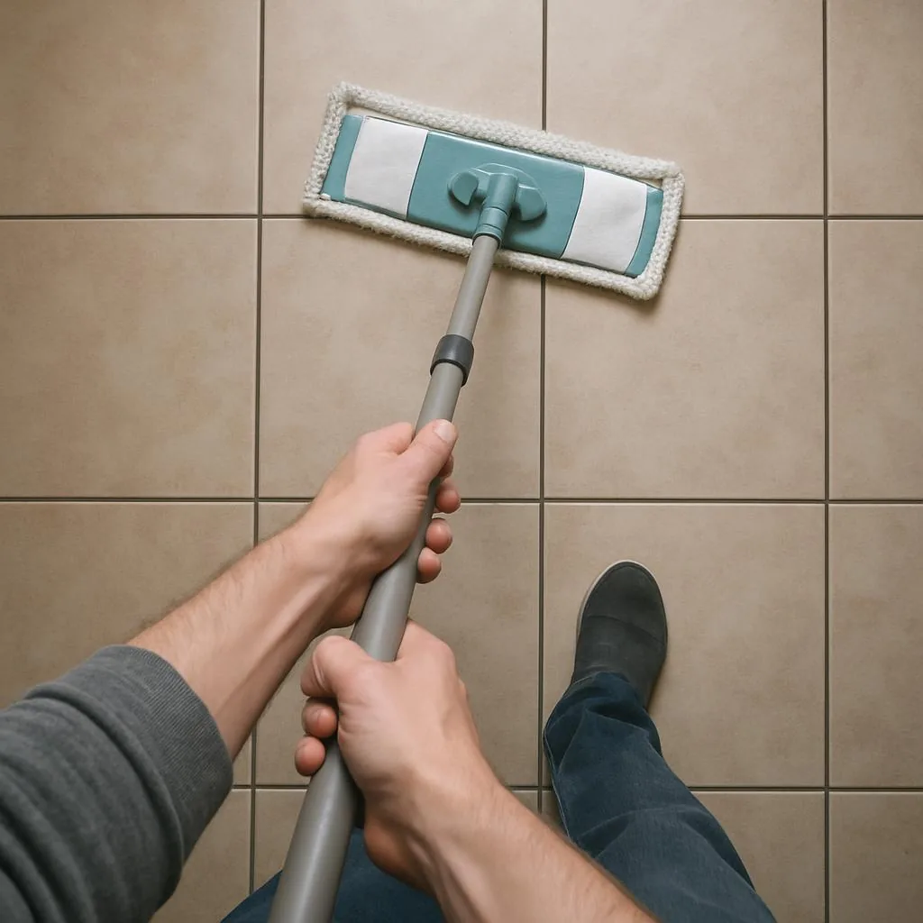 Egocentric video of floor cleaning, first-person task data for robot training footage